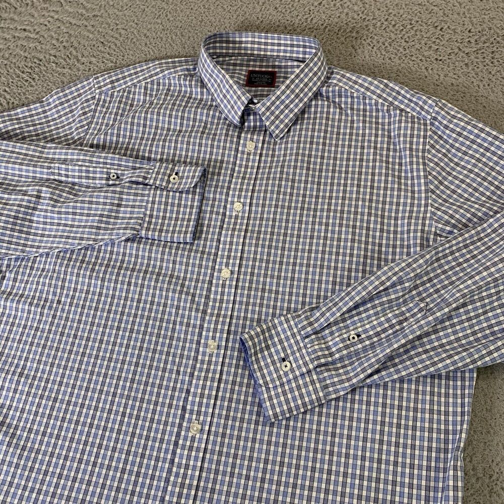 UNTUCKit Durif WF Shirt Mens 2XL Button Up Dress Casual Blue Gengham‎ Plaid XXL